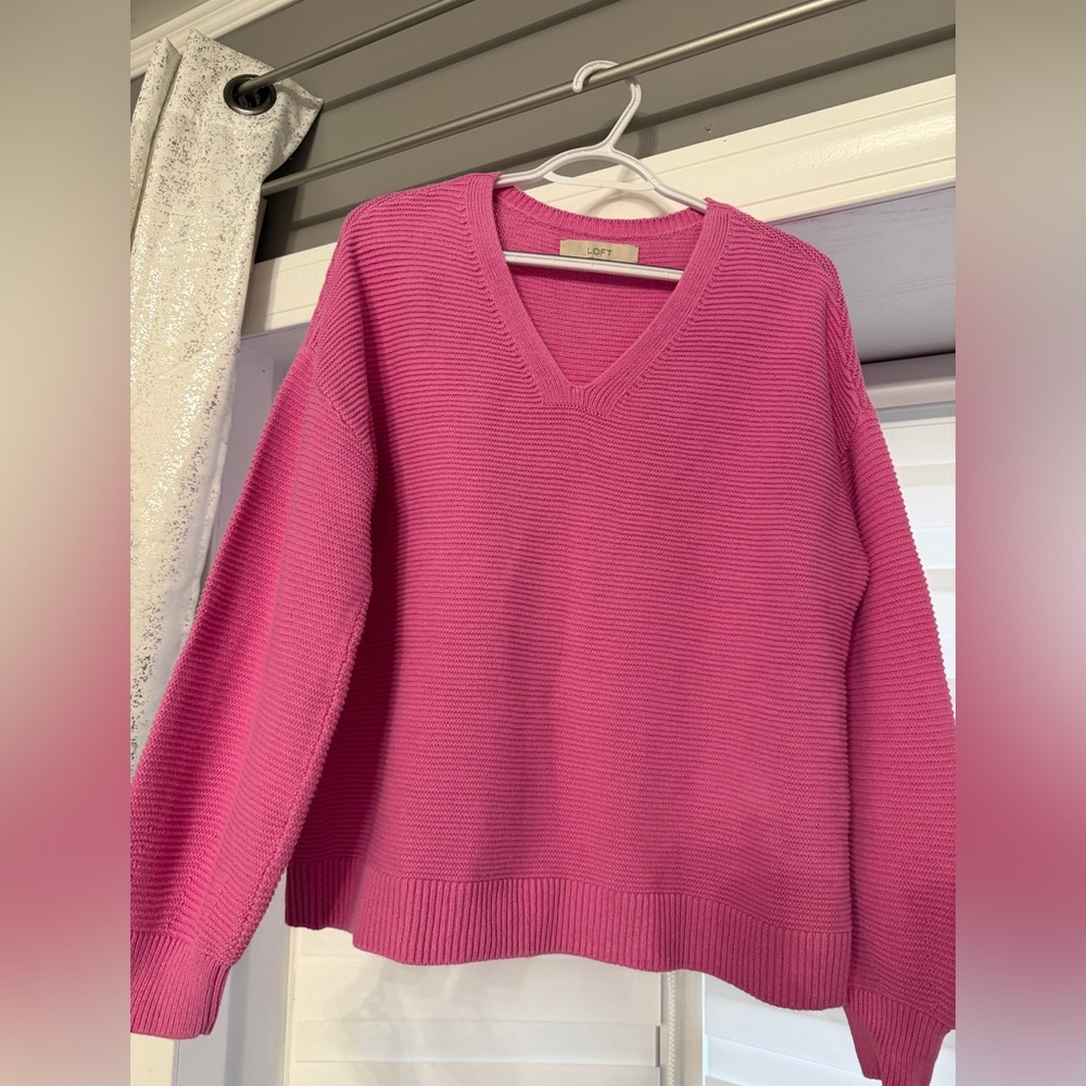 Loft Split Neck Women’s Sweater Bubble Sleeve Large